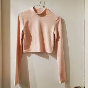 TWIK Velvet Baby Pink Long Sleeve Turtleneck Crop Top